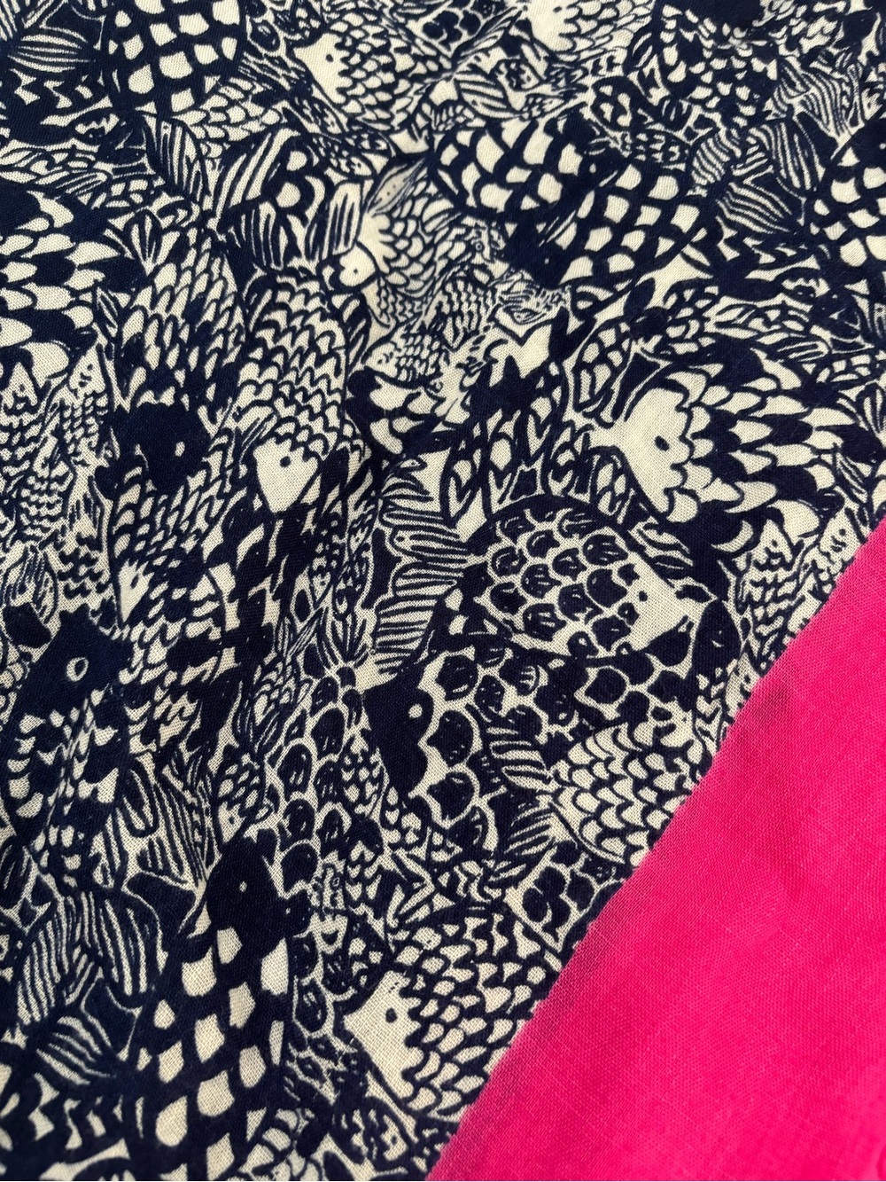 Lilly Pulitzer Navy and White Fish Print Bedding with Hot Pink Trim
